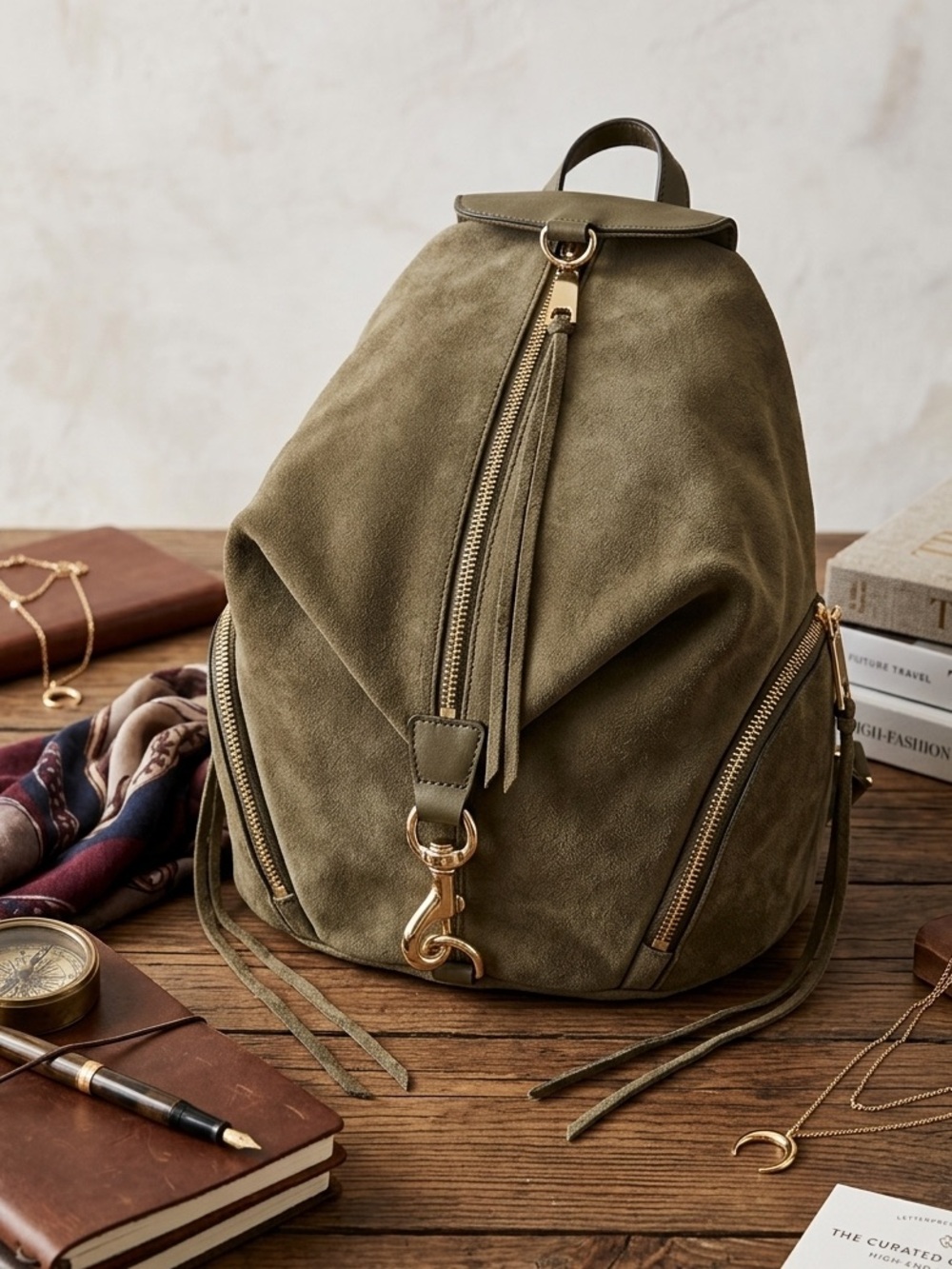 Authentic Rebecca Minkoff Julian Backpack Olive Green Nubuck Leather Rucksack